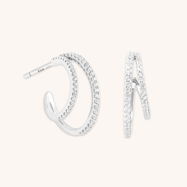 astrid & miyu Illusion Crystal Hoops in Silver