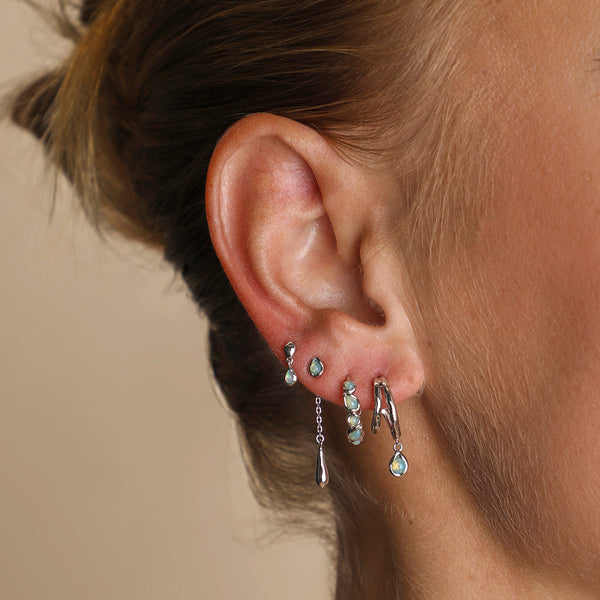 Astrid & Miyu Illusion Opal Charm Huggies In Silver