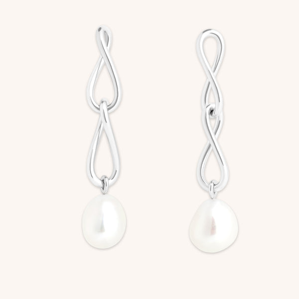 astrid & miyu Infinite Pearl Drop Studs in Silver