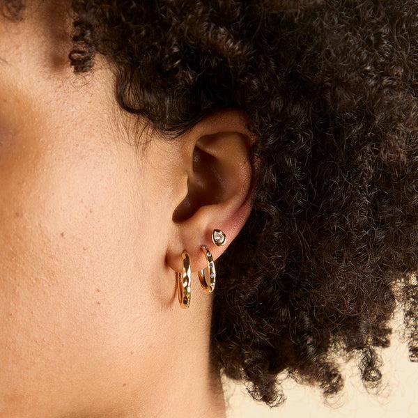 Astrid & Miyu Molten Blue Crystal Hoops In Gold