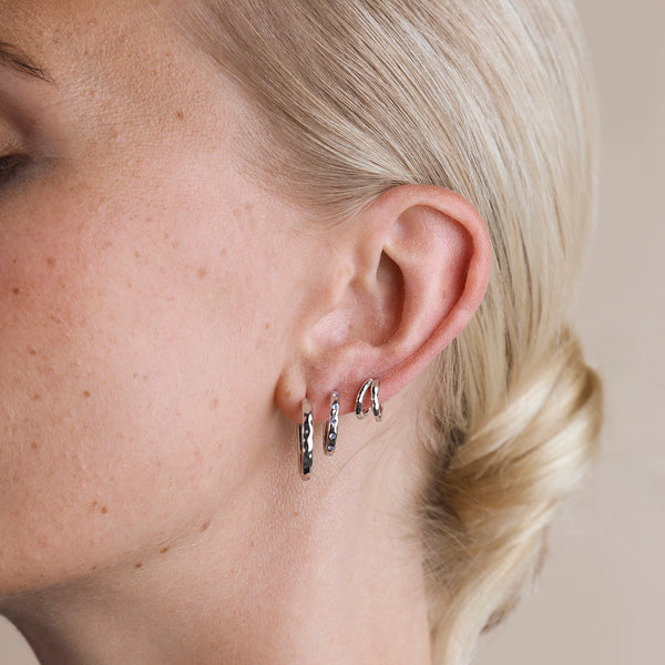 Astrid & Miyu Molten Blue Crystal Hoops In Silver