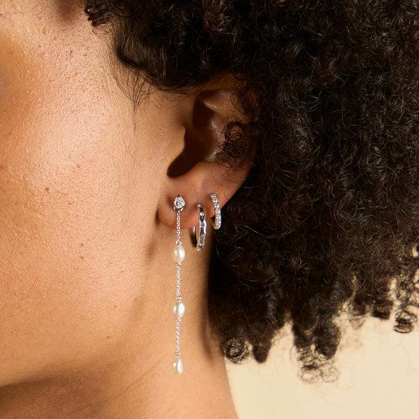 Astrid & Miyu Molten Blue Crystal Hoops In Silver