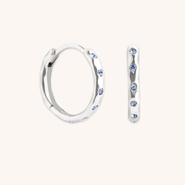 astrid & miyu Molten Blue Crystal Hoops in Silver