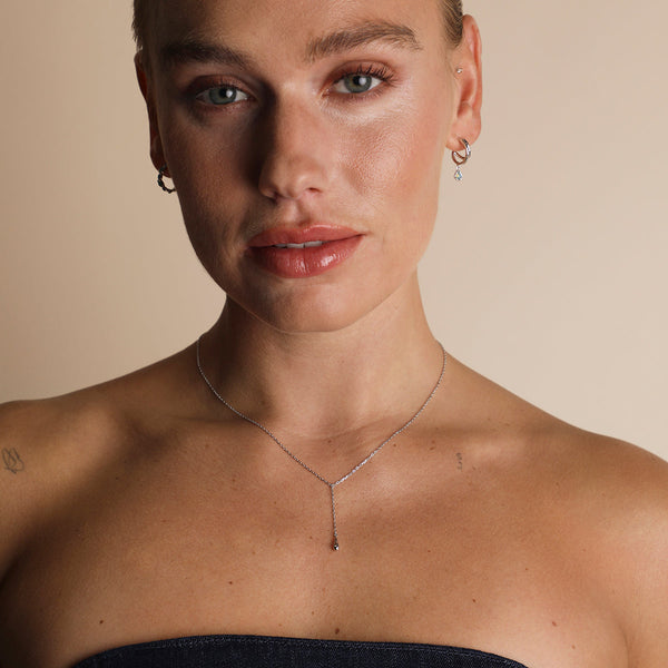 Astrid & Miyu Molten Charm Lariat Necklace In Silver