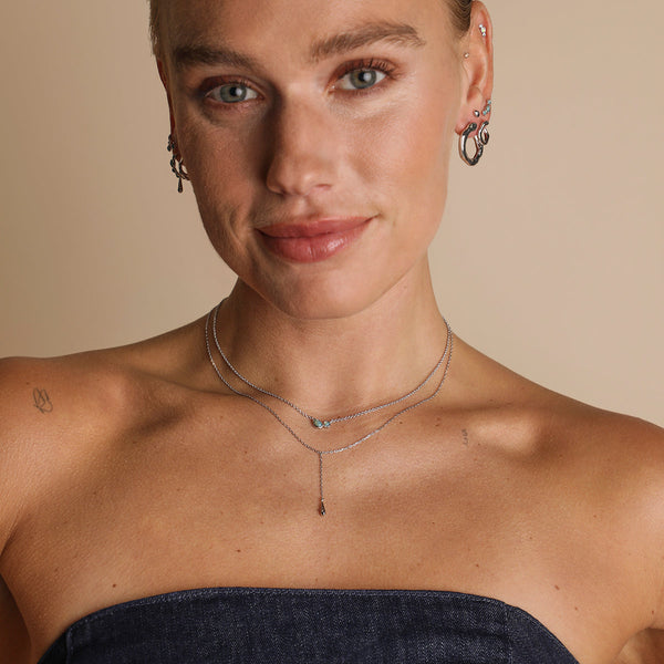 Astrid & Miyu Molten Charm Lariat Necklace In Silver