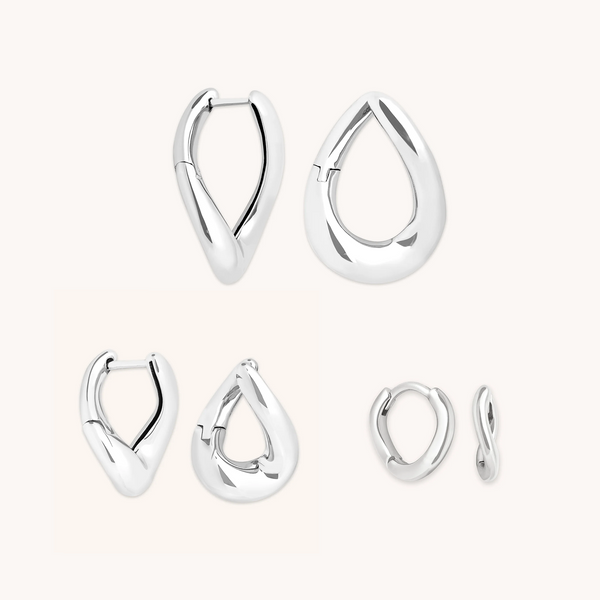 astrid & miyu Molten Hoops Gift Set in Silver