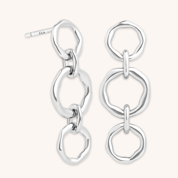 astrid & miyu Molten Link Drop Studs in Silver