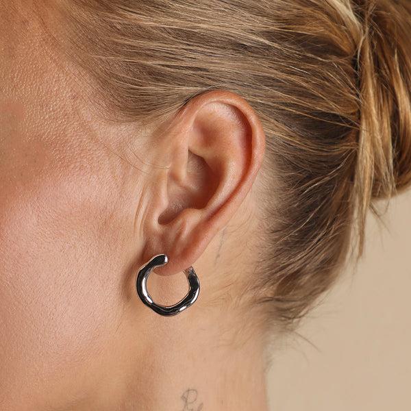 Astrid & Miyu Molten Orbit Large Hoops In Silver