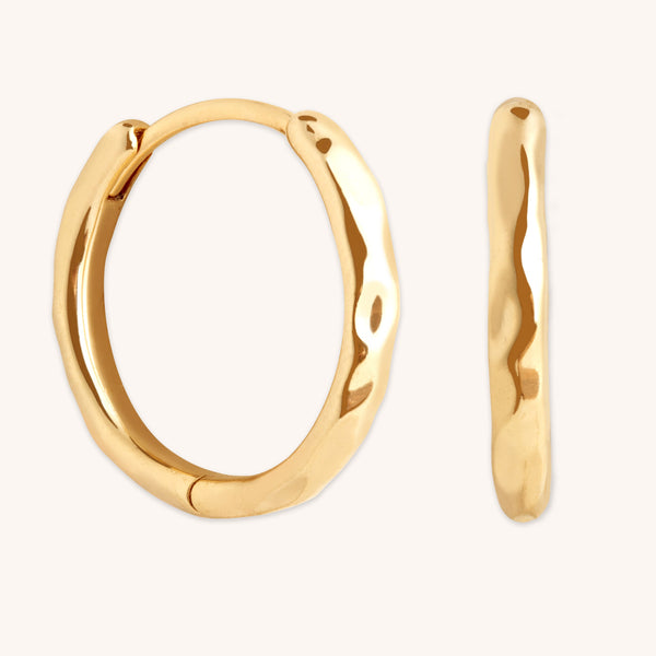 astrid & miyu Molten Textured Hoops in Gold