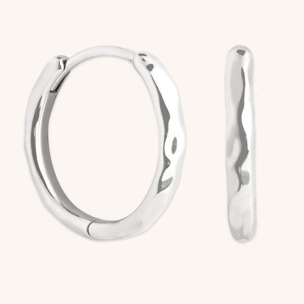 astrid & miyu Molten Textured Hoops in Silver