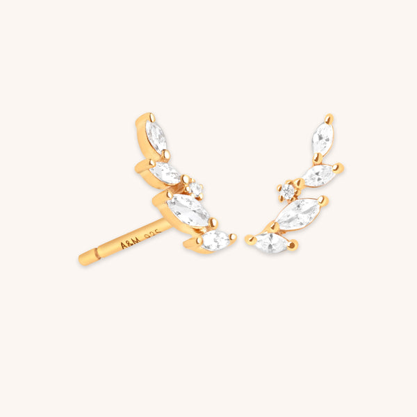 astrid & miyu Navette Crystal Climber Studs in Gold