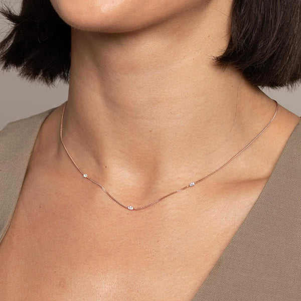 Astrid & Miyu Navette Crystal Necklace In Rose Gold