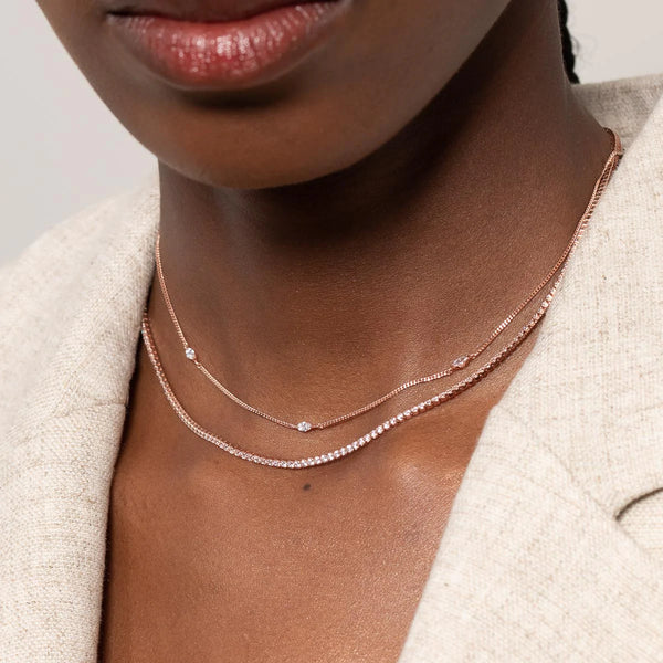 Astrid & Miyu Navette Crystal Necklace In Rose Gold