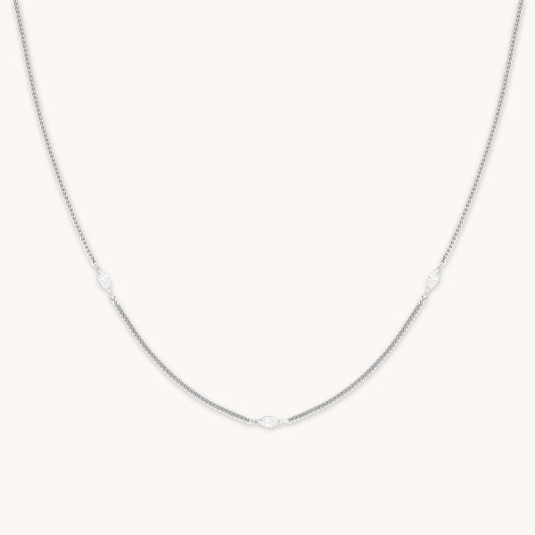 astrid & miyu Navette Crystal Necklace in Silver