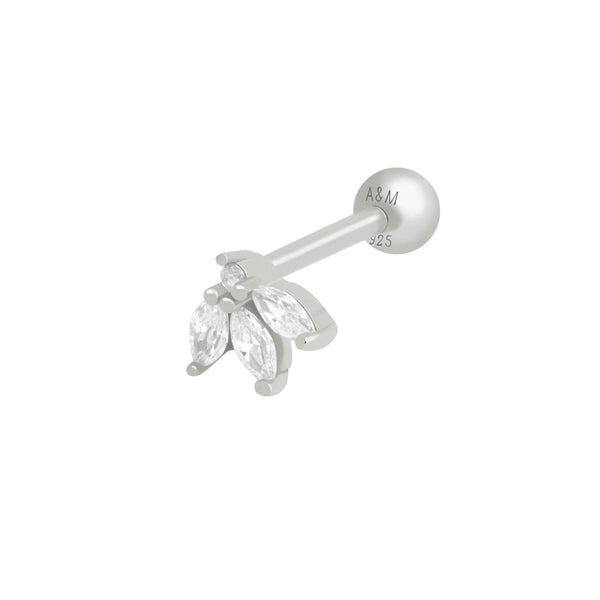 astrid & miyu Navette Fan Barbell Earring in Silver