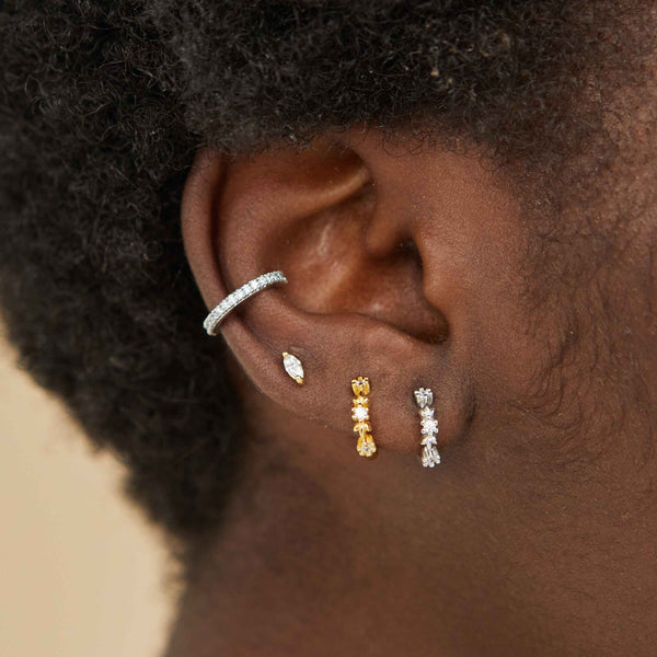 Astrid & Miyu Navette Gem Stud Earrings In Gold