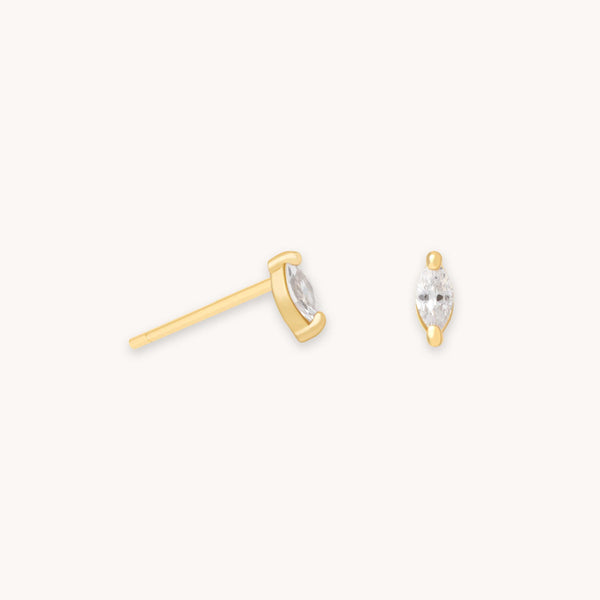 astrid & miyu Navette Gem Stud Earrings in Gold