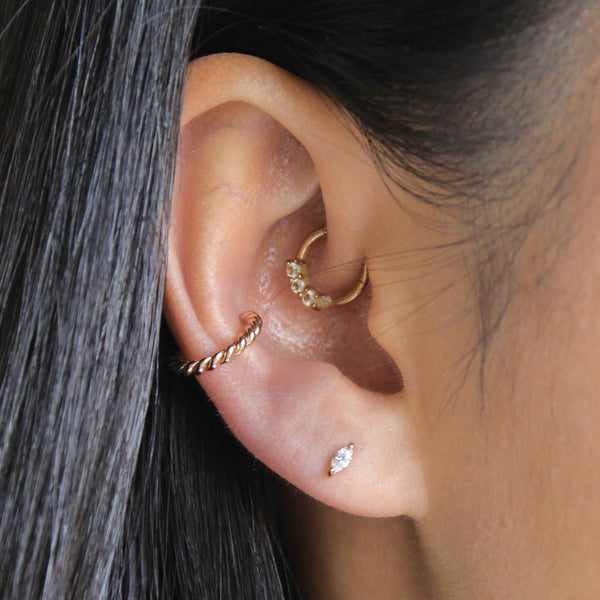 Astrid & Miyu Navette Gem Stud Earrings In Rose Gold