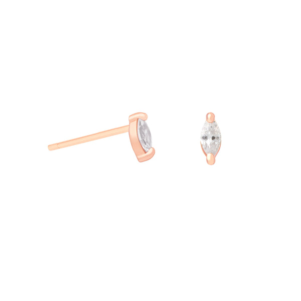 Astrid & Miyu Navette Gem Stud Earrings In Rose Gold