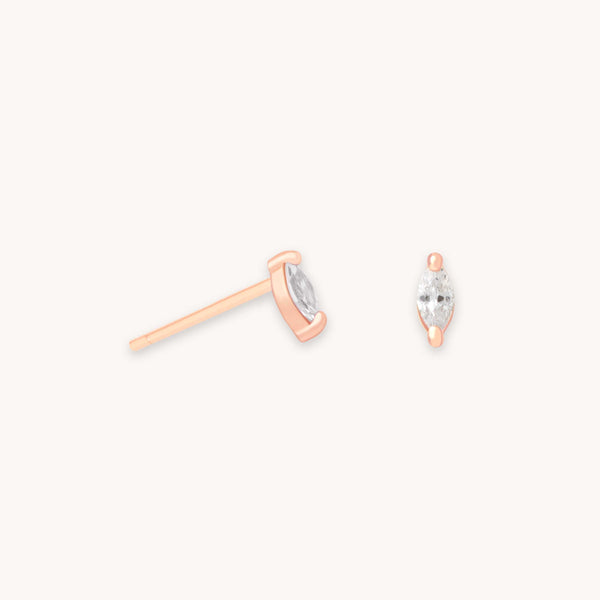 astrid & miyu Navette Gem Stud Earrings in Rose Gold