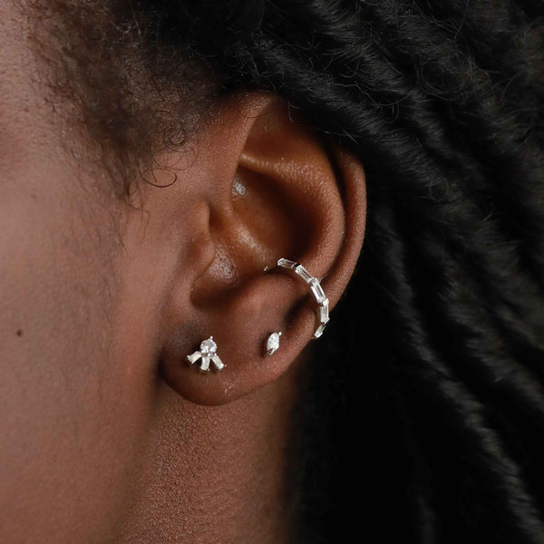 Astrid & Miyu Navette Gem Stud Earrings In Silver