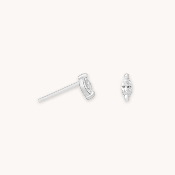astrid & miyu Navette Gem Stud Earrings in Silver