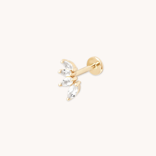 astrid & miyu Navette Topaz Fan Stud in Solid Gold