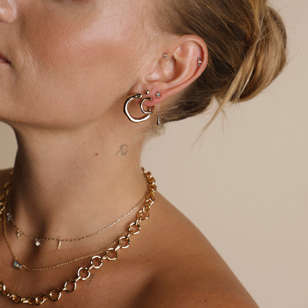 Astrid & Miyu Opal Charm Drop Studs In Gold