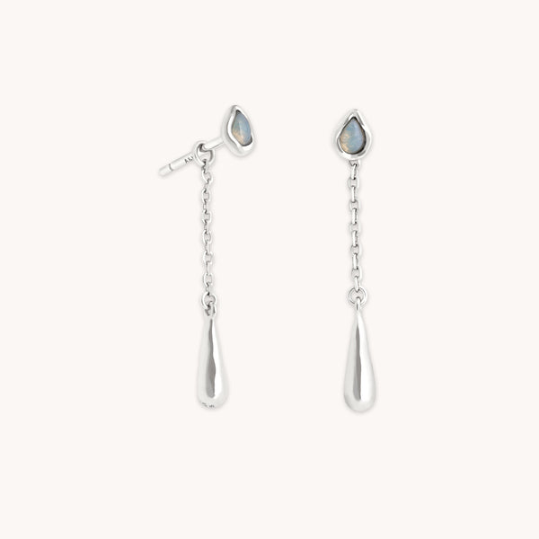 astrid & miyu Opal Charm Drop Studs in Silver