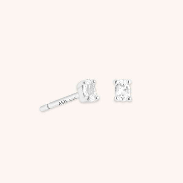 astrid & miyu Oval Crystal Stud Earrings in Silver