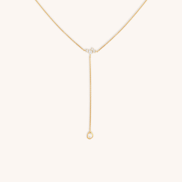 astrid & miyu Pear Bezel Lariat Necklace in Gold