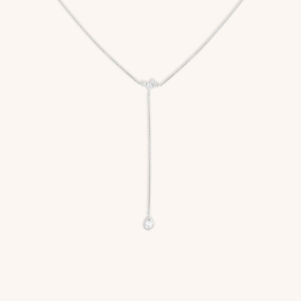 astrid & miyu Pear Bezel Lariat Necklace in Silver