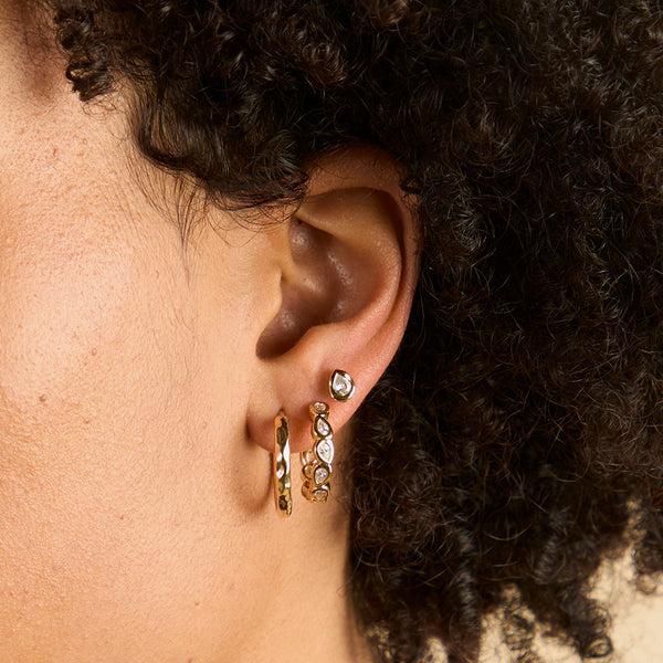 Astrid & Miyu Pear Crystal Bezel Hoops In Gold
