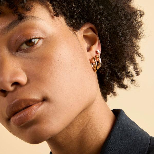 Astrid & Miyu Pear Crystal Bezel Hoops In Gold