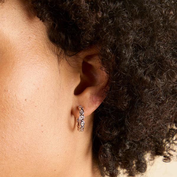 Astrid & Miyu Pear Crystal Bezel Hoops In Silver