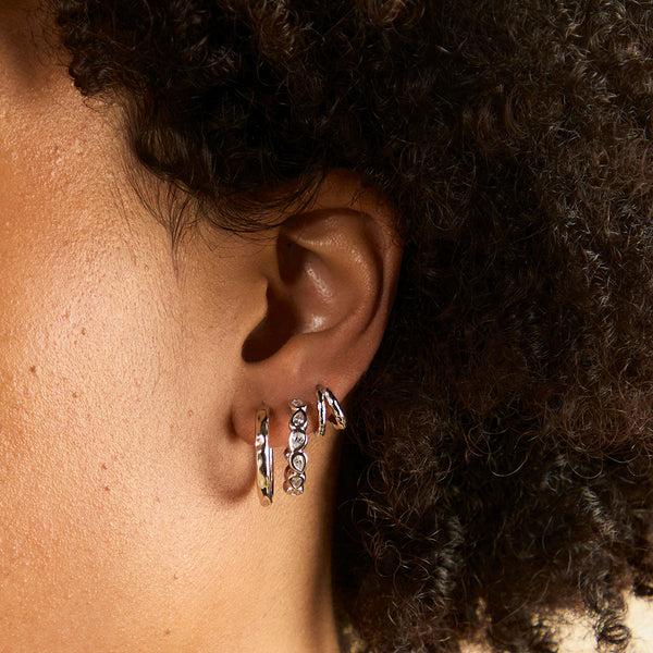 Astrid & Miyu Pear Crystal Bezel Hoops In Silver