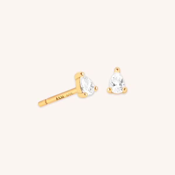 astrid & miyu Pear Crystal Stud Earrings in Gold