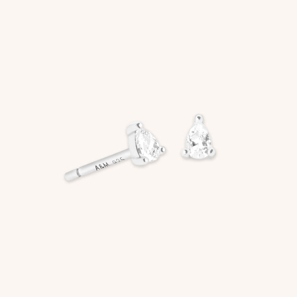 astrid & miyu Pear Crystal Stud Earrings in Silver