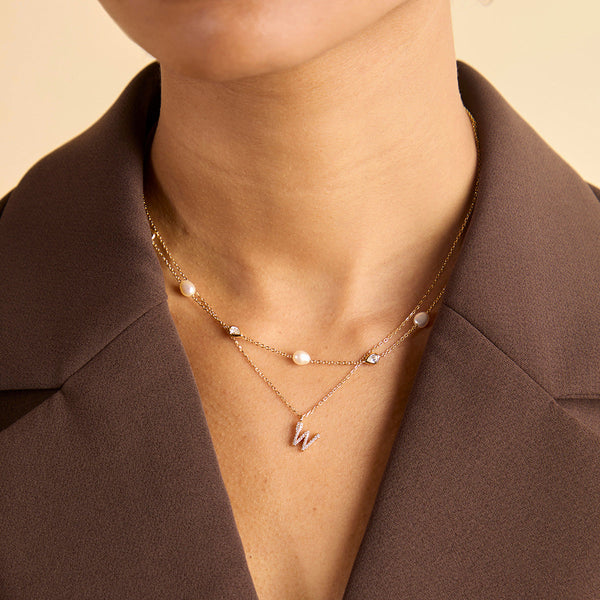 Astrid & Miyu Pearl & Crystal Charm Necklace In Gold