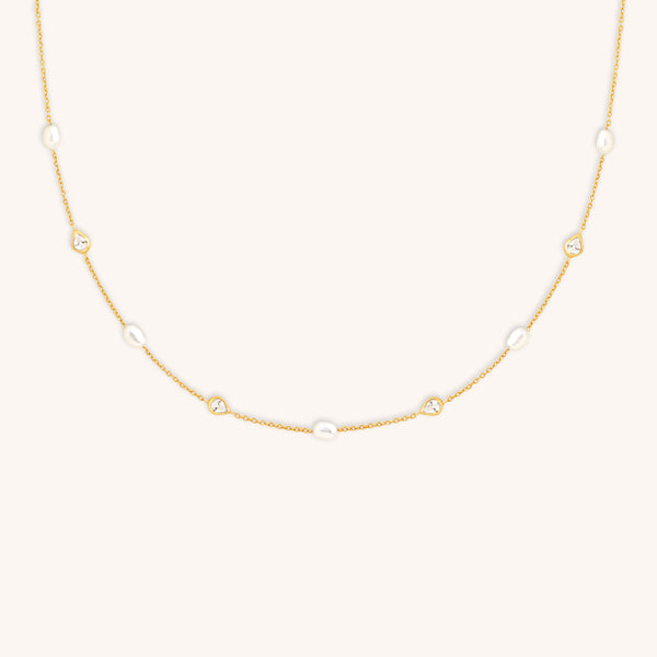 astrid & miyu Pearl & Crystal Charm Necklace in Gold
