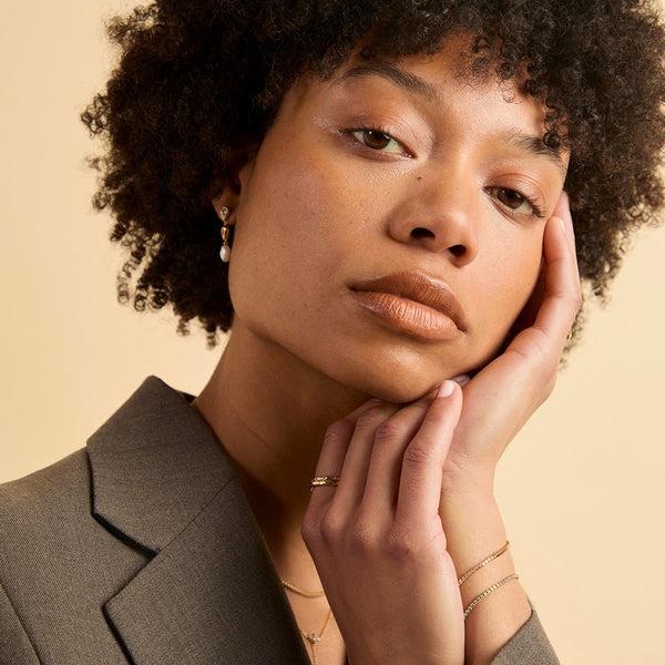 Astrid & Miyu Pearl & Crystal Drop Studs In Gold