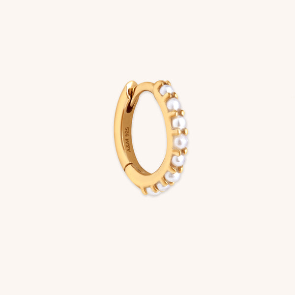 astrid & miyu Pearl Single Hoop in Gold