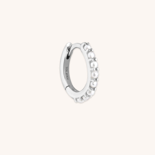 astrid & miyu Pearl Single Hoop in Silver