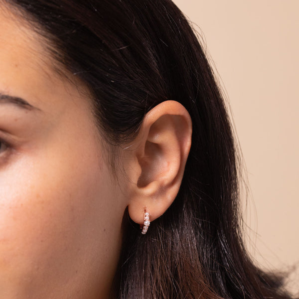 Astrid & Miyu Radiant Pearl Huggies In Rose Gold