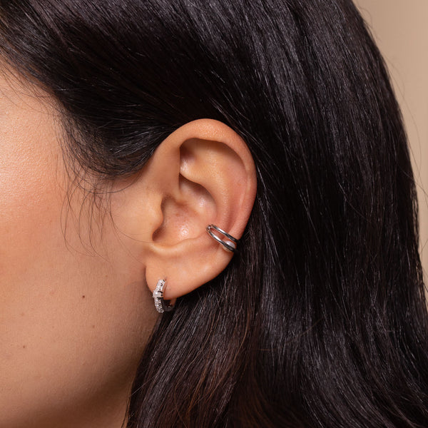 Astrid & Miyu Radiant Pearl Huggies In Silver