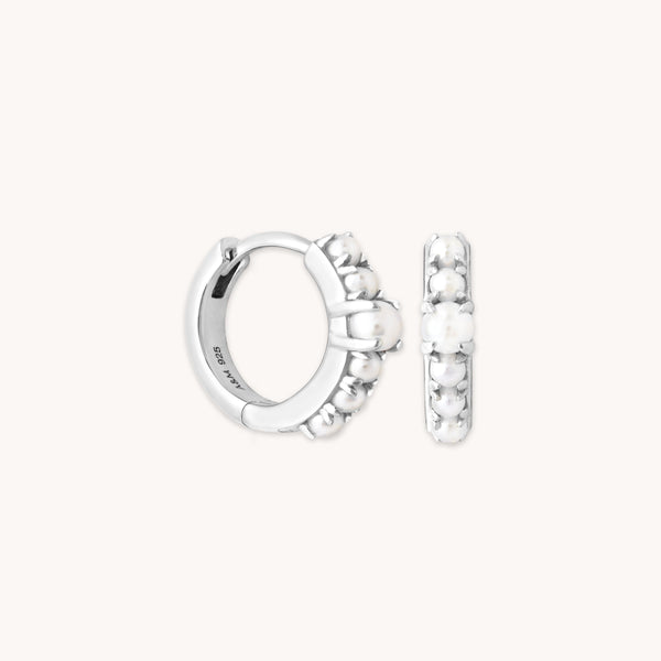 astrid & miyu Radiant Pearl Huggies in Silver