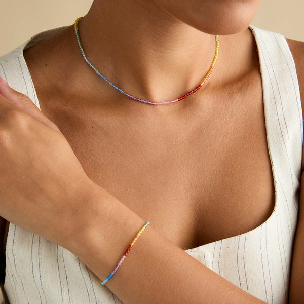 Astrid & Miyu Rainbow Gemstone Necklace In 9k Gold