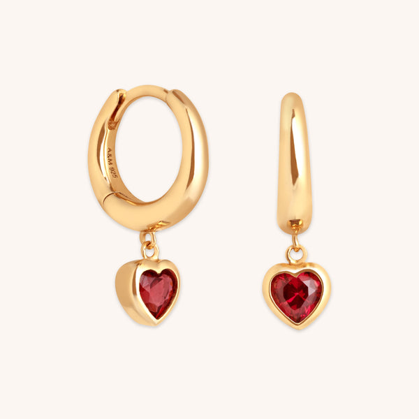 astrid & miyu Red Heart Charm Huggies in Gold