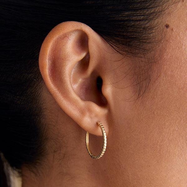 Astrid & Miyu Ridged Hoops In Solid Gold