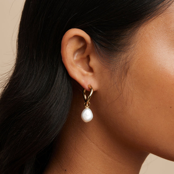 Astrid & Miyu Serenity Pearl Charm Hoops In Gold